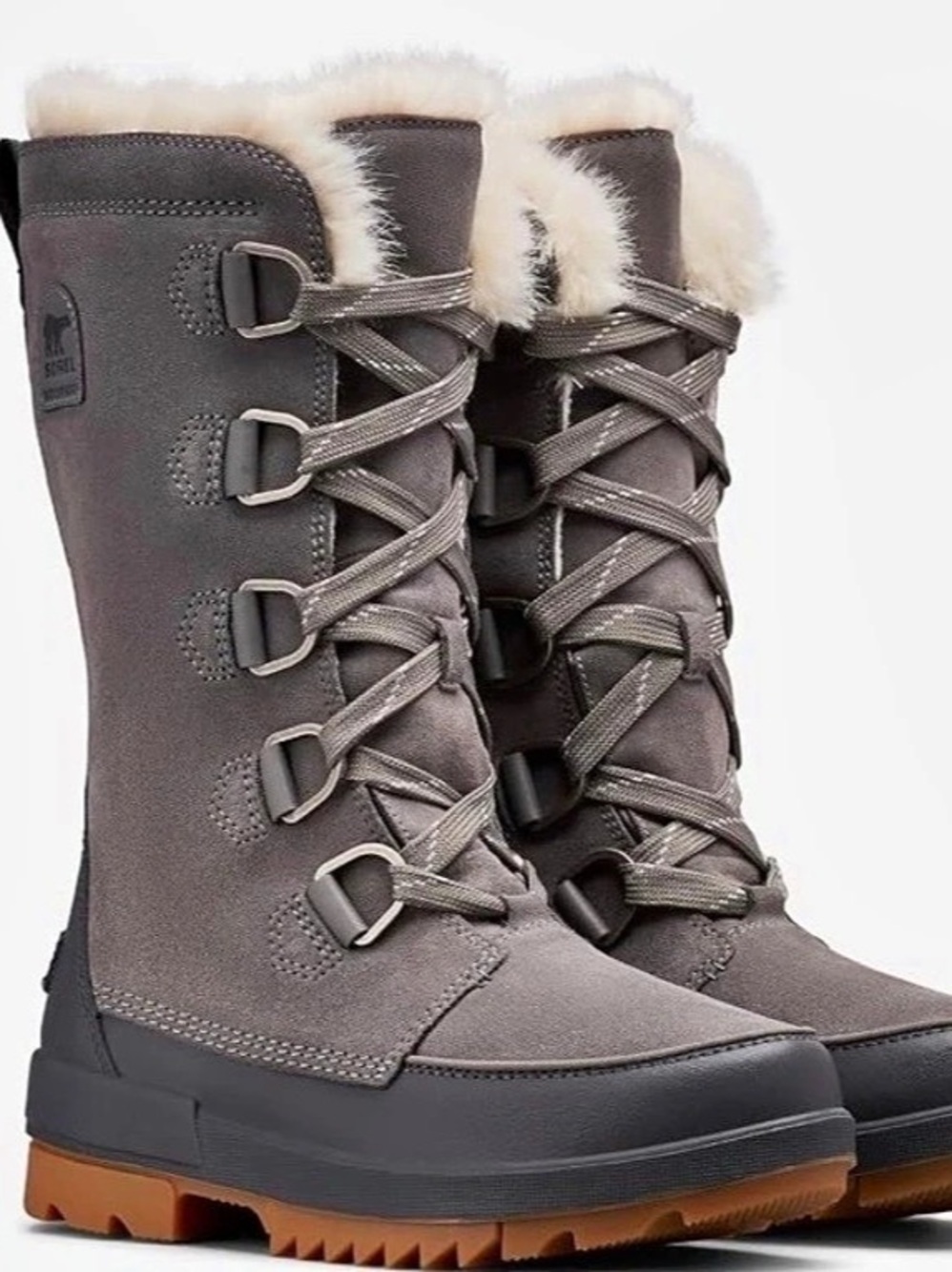 Sorel Winter Boots Tivoli IV Quarry Women Waterproof Gray Black Lace Up Size 8